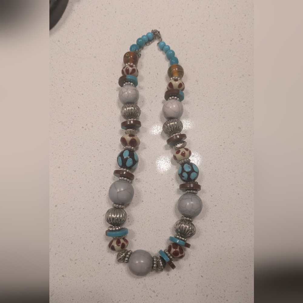 Elegant Silver and Blue Beaded Necklace
